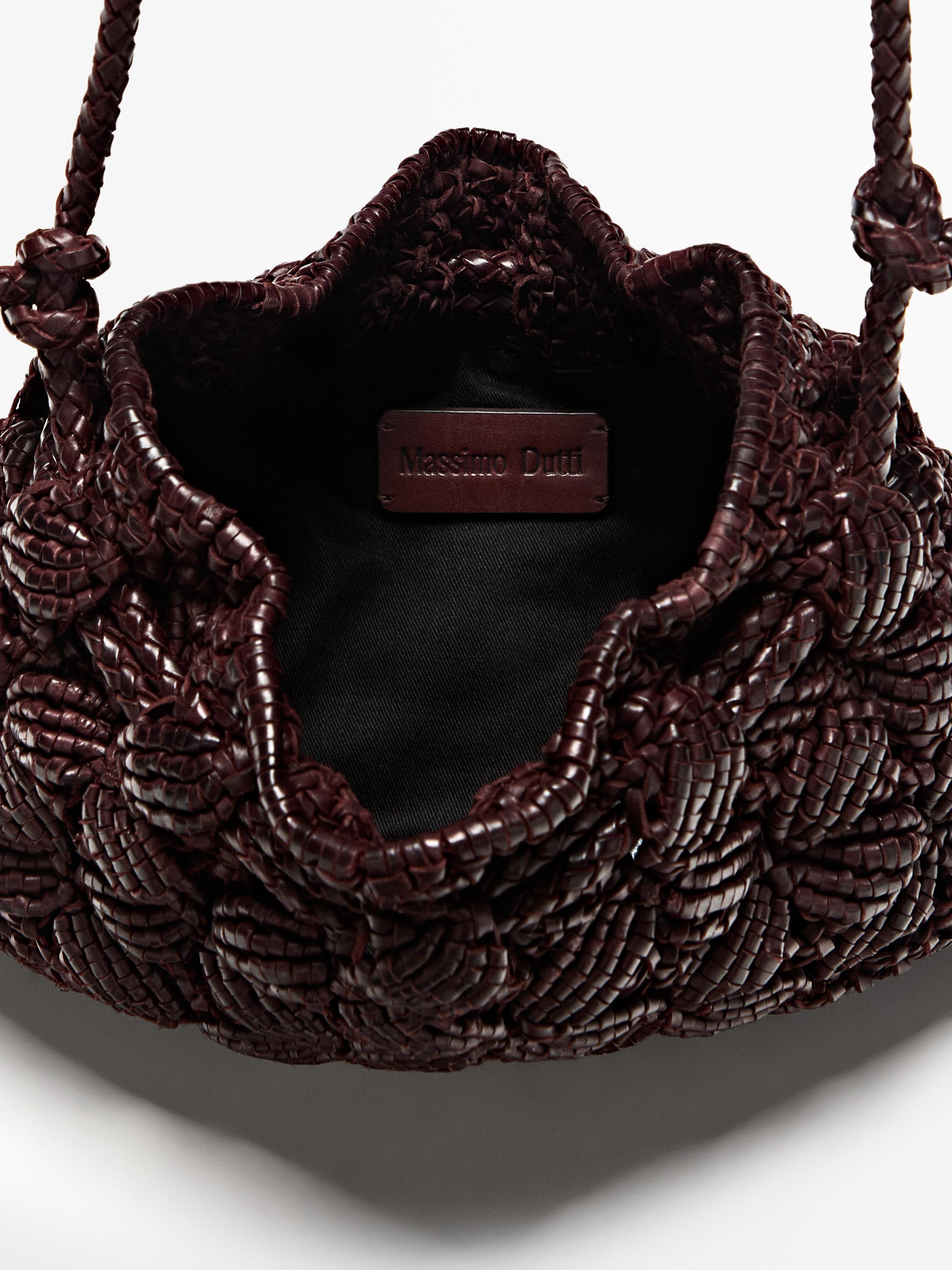 Sac pochette macramé en cuir nappa